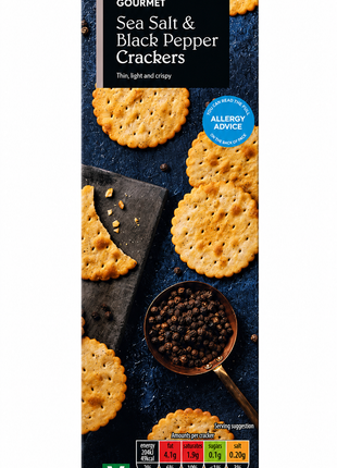 Specially Selected Gourmet Sea Salt & Black Pepper Crackers- 185g
