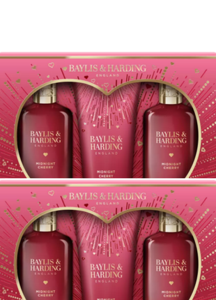 Baylis & Harding Midnight Cherry Collection Limited Edition- Bath Bubble, Lotion and Shower crème Set- Open Heart