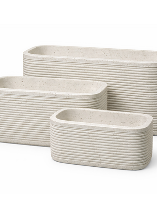 Spotted Striped Beige Rectangle Outdoor Planter