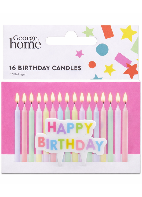 George Home 16 Birthday Candles with Plaque-Pink