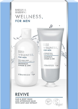 Baylis & Harding Wellness for Men- Revive Small Box- Hair & Bodywash, Aftershave Balm Set-2 in 1