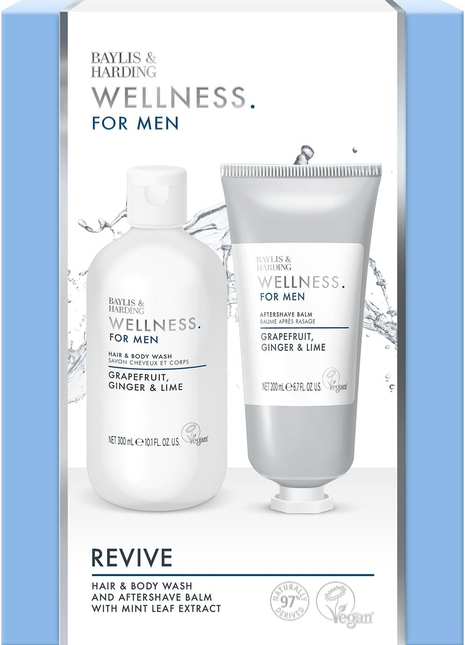 Baylis & Harding Wellness for Men- Revive Small Box- Hair & Bodywash, Aftershave Balm Set-2 in 1