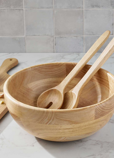 Member's Mark 3Pcs Rubber Wood Salad Serving Set