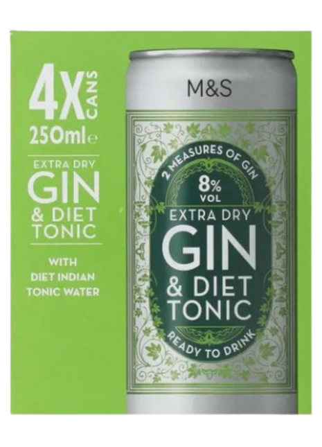 M & S Diet Gin and Tonic -4 cans x 250ml