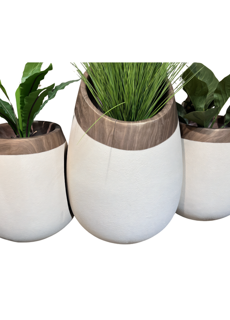 Beige Wood Effect Outdoor Planter 3 Piece Set