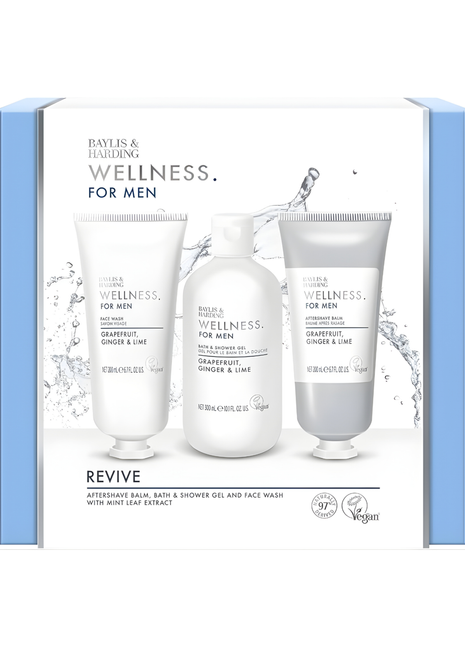Baylis & Harding Wellness for Men- Revive Midi Box-Facewash,Shower gel and Aftershave Balm Set-3 in 1