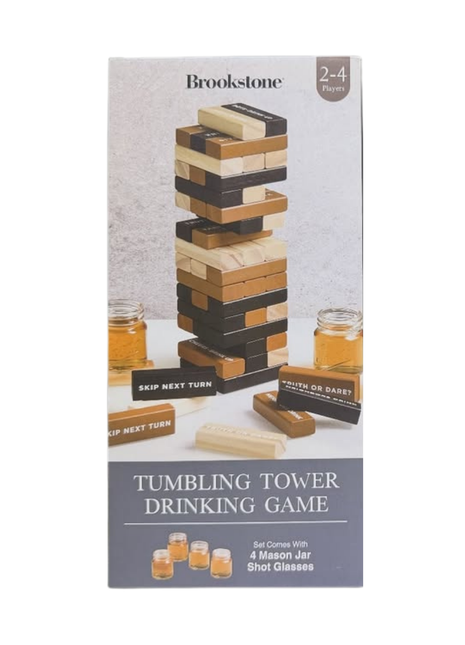 Brookstone Tumbling Tower Drinking Game — product pack shot