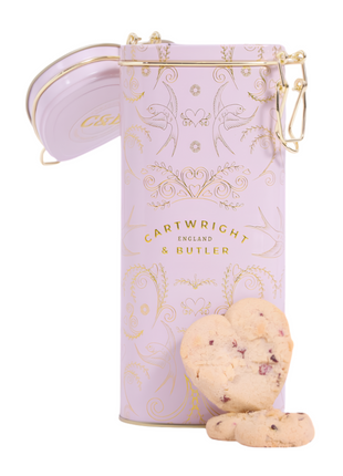 Cartwright & Butler Raspberry & White Chocolate Biscuits 200g in Heart Shaped Tin