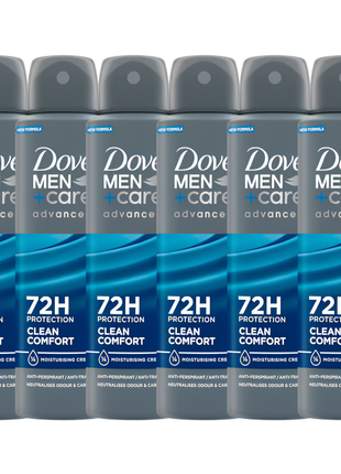 Dove Men Apa Advanced Clean Comfort Deodorant Spray 150ml x 6