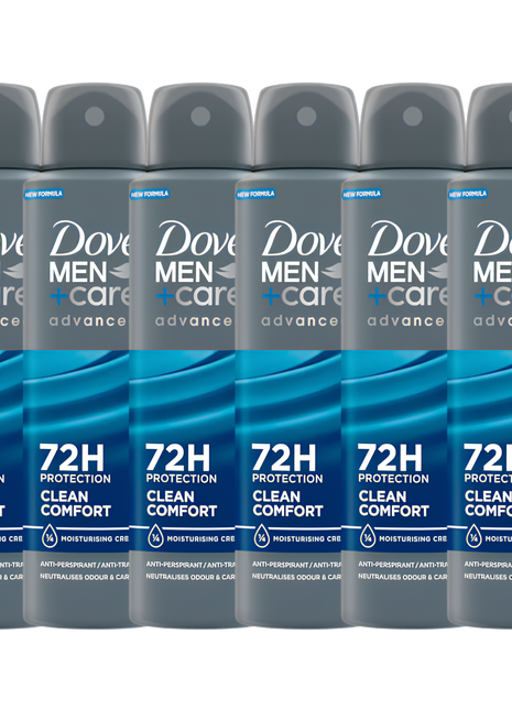 Dove Men Apa Advanced Clean Comfort Deodorant Spray 150ml x 6