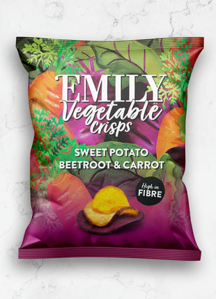 Emily Vegetable Crisps Sweet Potato, Beetroot & Carrot Mix 30g