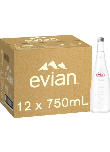 Evian Natural Mineral Water Glass Bottle — 750ml (Pack of 12)