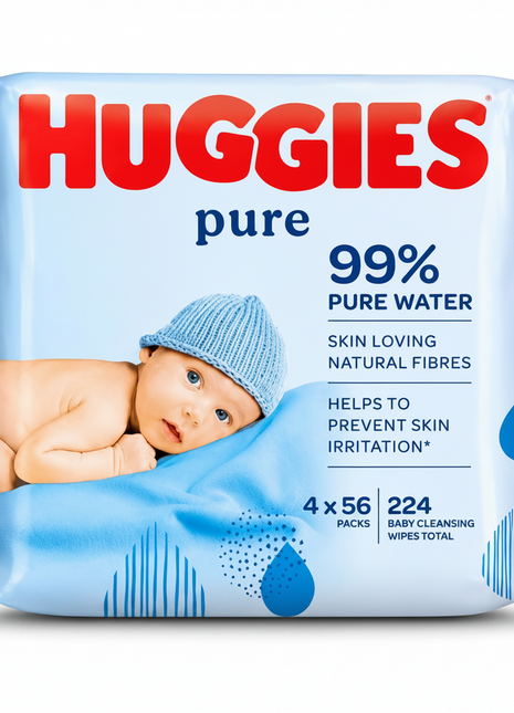 Huggies Pure Wipes Quad Pack 4 x 56 Sheets