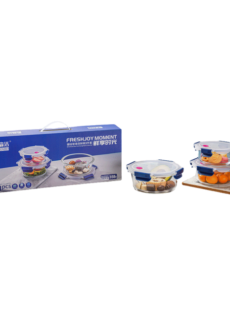 Lizzy 3-piece Round Glass Storage Container Set With Snap-Lock Lids