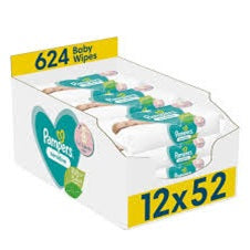 Pampers sensitive wipes 12 by 52 — product pack shot