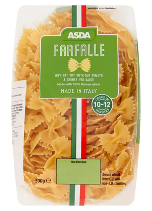 Asda Farfalle bow-tie pasta in a 500g packet