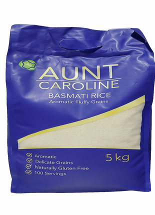 Aunty Caroline Basmati Rice 5kg bag — long-grain aromatic rice for Nigerian kitchens