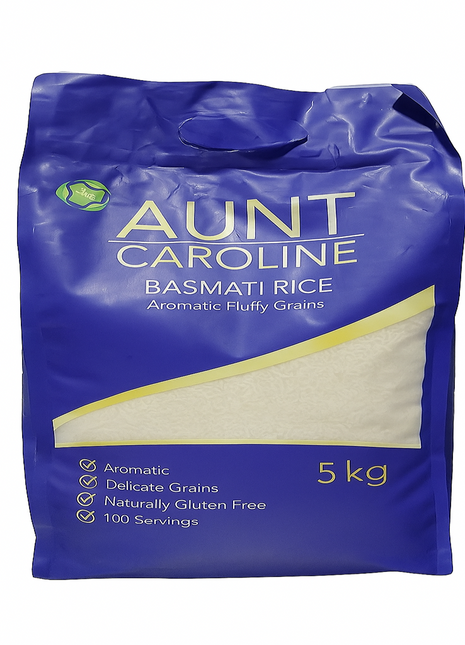 Aunty Caroline Basmati Rice 5kg bag — long-grain aromatic rice for Nigerian kitchens